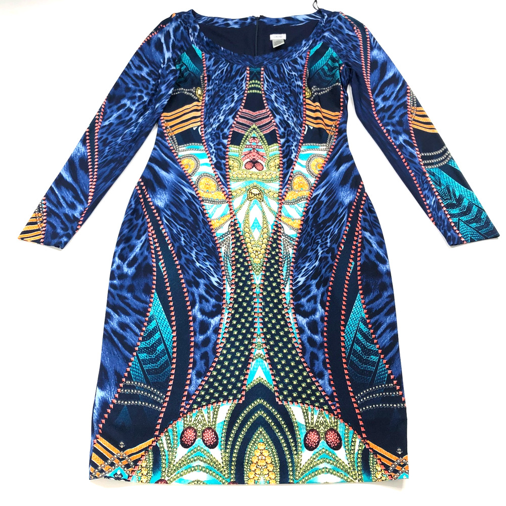 Cache 6 Sheath Above Knee Dress Geometric Abstract Zip Blue MINT